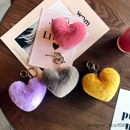 Keychains Lanyards Heart Plush Ball Keychains Colourful Fluffy Love Heart Pompom Pendant Key Rings Women Girls Car Key Holder Bags Phones Hangings