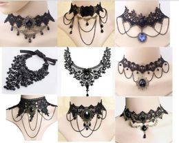 Halloween Sexy Gothic Chokers Crystal Black Lace Neck Collares Choker Necklace Vintage Victorian Women Chocker Steampunk Jewelry G4901394
