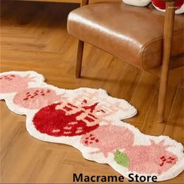 Carpets Soft Fluffy Tufted Bedside Bedroom Carpet Silicone Anti-skid Back Door Mat Cute Pink Pomegranate Wedding Tufting Rug