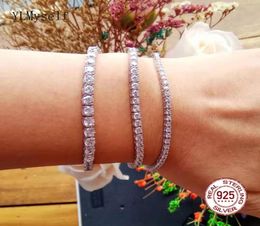 Classic 175 cm tennis bracelets Real 925 silver Jewellery 2mm 3mm 4mm Shiny Zironia Eternal wedding luxury sterling silver Bracelet1816806