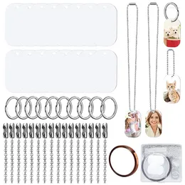 Dog Apparel -44Pcs Sublimation Stamping Blank Aluminium Tags With Chain Necklace Key Rings Heat Tape For Pet ID Pendant