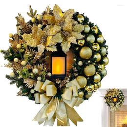 Decorative Flowers Christmas Wreath Indoor Outdoor With LED Lantern Seasonal Ornament Decoration For Front Door Wall Fireplace