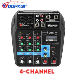 Mixer Woopker A4 Sound Mixer 4Channel Console Bluetooth USB Record Computer 48V Phantom Power Delay Repaeat Effect Audio Mixer