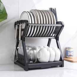 Dish Drainer Dish Drying Rack Kitchen Storage Double Layer Dish Drainer Shelf Knife Fork Container Holder Cutting Board Stand 240407