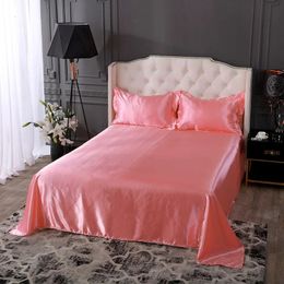 High End Rayon Queen Size Bed Sheet Set Luxury Solid Satin Silky Bedsheet Set High Quality Single Double Sheets and Pillowcase 240401