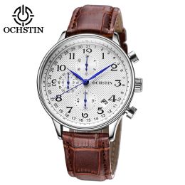 Watches Ochstin Mens Watches Top Brand Fashion Casual Sports Wristwatch 3atm Waterproof Quartz Chronograph Leather Male Clock