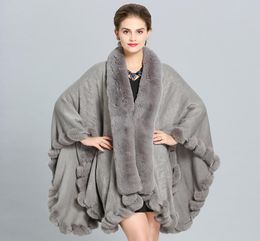 SWONCO Large Size Imitation Fox Fur Collar Shawl Cloak Jacket Female New Winter Warm Coat Women Long Ponchos And Cape Women 2009199125274