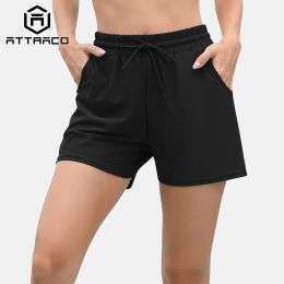 Shorts Attraco Women Swimming Shorts Solid Color Tankini Bottom Strappy Swimming Shorts with Pockets