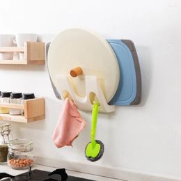 Kitchen Storage Free Punch Pot Lid Holder Household Self-Adhesive Wall Mounted Pan Cover Stand Plastic Rack