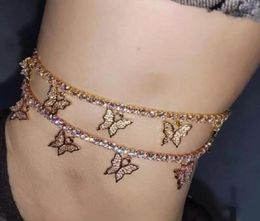 Hip hop Fashion butterfly tennis chain women anklets body chains bracelets 3A Zircon brilliant Newest mens iced out jewelry3211369