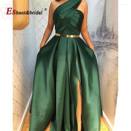 Party Dresses Elegant One Shoulder Evening Dress For Women 2024 Aline Satin Sleeveless Side Slit With Pockets Long Formal Prom Patty Gowns