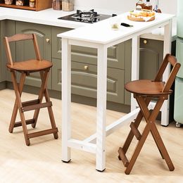 Foldable High Chair Household Comfortable Backrest Bar Chairs Solid Wood Modern and Minimalist Counter Stool Convenient Storage