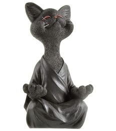 Whimsical Black Buddha Cat Figurine Meditation Yoga Collectible Happy Decor Art Sculptures Garden Statues Home Decorations4677582