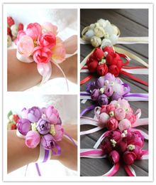 DHL Wholsesle Wrist Corsage Bridesmaid Sisters Hand Flowers Artificial Silk Lace Bride Flowers For Wedding Party Decorati3647107