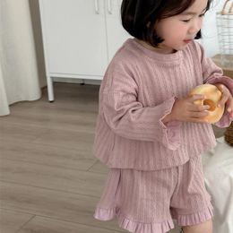 Clothing Sets Spring Summer Girls Set Children Cute Long Sleeve Clothes Knitted Sweater Coat Baby Outwear Short Pants