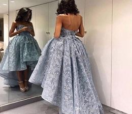 2023 New Silver High Low Prom Dresses Sweetheart Backless Vintage Evening Party Gowns with 3D Lace Appliques Vestidos De Fiesta3264018