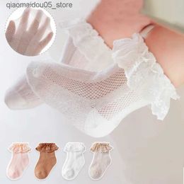 Kids Socks 1 pair of cute toddler girl socks princess pleated floral calf socks childrens summer soft cotton breathable pleated socks Q240413