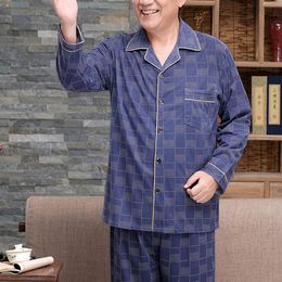 Men Pyjama Set Mid-aged Father's Spring Summer Pyjamas Set with Long Sleeve Shirt Wide Leg Pants for Comfortable Homewear