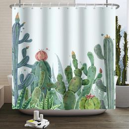 Shower Curtains Cactus Green Plant Bathroom Bathtub Decoration Waterproof Polyester Bath Curtain Home Decor With Hooks