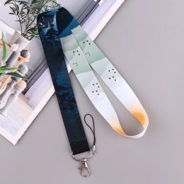 Minimalist Style Credential Holder Mountain Neck Strap Lanyard Phone Strap ID Badge Holder Rope Keychain Key ring Accessory Gift