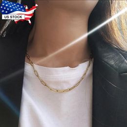 Chains Layered Necklace For Women 4mm Gold Colour Stainless Steel Paperclip Link Chain Choker Jewellery 16-20inch LDN244