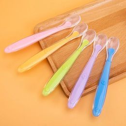 Spoons Baby Soft Silicone Spoon Candy Colour Temperature Sensor Feeder Feeding Tableware Training