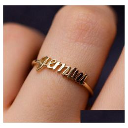 Band Rings Open Gold 12 Star Signs Ring Constellation Birthday Friendship Jewellery Gift Personality Custom Zodiac For Drop Delivery Dhibg