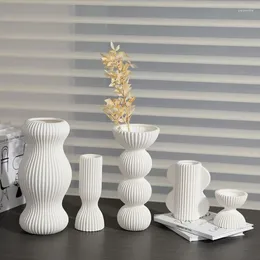 Vases 2024 Ceramic Vase Living Room Flower Pot Arrangement Creative Art Origami Stripe Geometric Home Soft Decorations