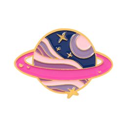 New Accessory Space Series Alloy Brooch Exquisite Pink Star Planet Enamel Badge
