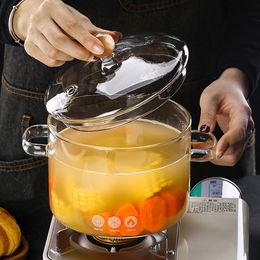 Transparent Glass Soup Pot With Lid Cooking Pot With Double Handle High Temperature Heat Resistant Household Cooking Pot