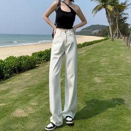 Women's Jeans Spot White Female Loose And Tall Waist Xuan Wide-legged Hang Down Feeling Straight Pale Blue Mop Trousers Little