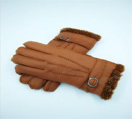NEW Men039s Winter Casual Buttons Leather Gloves Genuine Men Outdoor Wool Gloves4082422