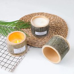 Decorative Plates Handmade Bamboo Box Scented Candle Soy Wax Fragrance Candles Romantic Pillar Home Furnishing Decoration
