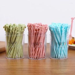 Disposable Flatware Plastic Fruit Fork Household Tableware Two-tooth Snack 50 Pieces S1346