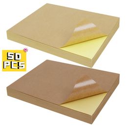 50 Sheets Self Adhesive A4 Kraft Sticker Paper Labels Laser/Inkjet Printing Copy Label Paper Bookmark for Copier Printers