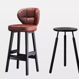Solid Wood Bar Chairs American High Footed Stools Luxury High-end Feeling Bar Chairs Commercial Sillas Para Comedor Furniture AA