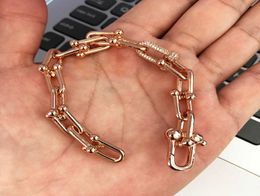 925 Sterling Silver Rose Gold Bracelet Women HardWear Lock Luxury Brand Fashion Jewelry8708574