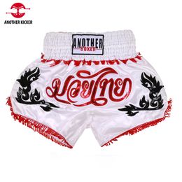 Muay Thai Shorts Red Tassels Boxing Shorts Womens Mens Child Girls Boys Embroidery Thailand Kickboxing Training MMA Fight Pants