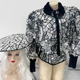 Stage Wear Silver Gogo Dance Clothing Mirror Face Laser Clubwear Nightclub Bar Festival Party Outfits Performance Costume