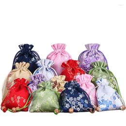 Gift Wrap 5/10 Pcs Flower Embroidery Wedding Bags Year Traditional Brocade Drawstring Storage Pouches Fabric Package 8x10/10x14cm