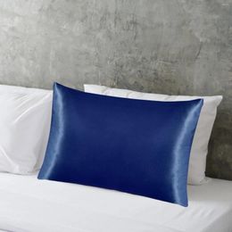 Pillow Pillowcase Silk Satin Imitation Solid El Bedding Navy Blue 2pc