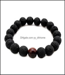 Beaded Strands Bracelets Jewelry Fashion Men Lava Beads Black Volcanic Rock Tiger Eyes Energy Stone Handmade Buddha Prayer Beaded 6071531