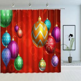 Shower Curtains High Quality Christmas Balls Curtain Red Xmas Gray Pine Tree Waterproof Bathroom Polyester Fabric Bath