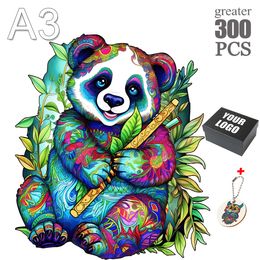 Wooden Puzzle Jigsaw Best Gift For Adults And Kids Unique Shape Jigsaw Pieces Charming Cute Giant Pandas With Black Original Box