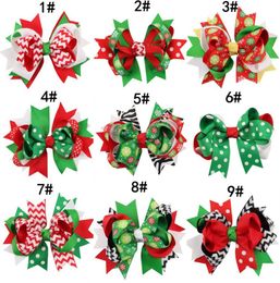 13 Design Girls Christmas Hairband Barrettes Princess Layered Bow Dot Print Hair Clips Santa Claus hair accessories4488531