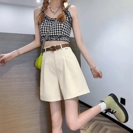 Women High Waist Wide Leg Shorts With Belt Solid Color 2024 Summer Thin Female Cargo Short Pants Ladies Casual Loose Trousers