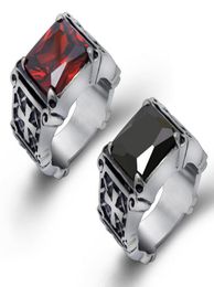 High Quality Fashion Hiphop Red / Black Big Rhinestone Stone Biker Mens Silver Stainless Steel Punk design Ring 7-12#9357958