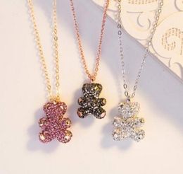 Fashion Bear Pendant Necklace Women Rose Gold Silver Plated Diamond Clavicular Chain Bees TopQuality Jewelry SW1102 with box2449747