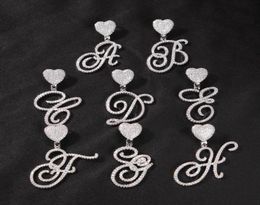 Cursive Letter With Heart Bail Brush Cubic Zirconia Intial Name Necklace Charm Hip Hop Jewelry5919577