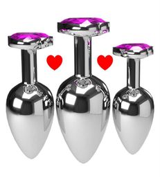 3pcsSet Multicolor Smooth Massager Anal Beads Crystal Jewellery Heart Butt Plug Stimulator Women Sex Toys Dildo Metal Anal Plug273S1968493